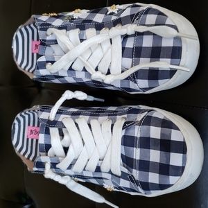 Slip on blue and white checkered slip on shoes